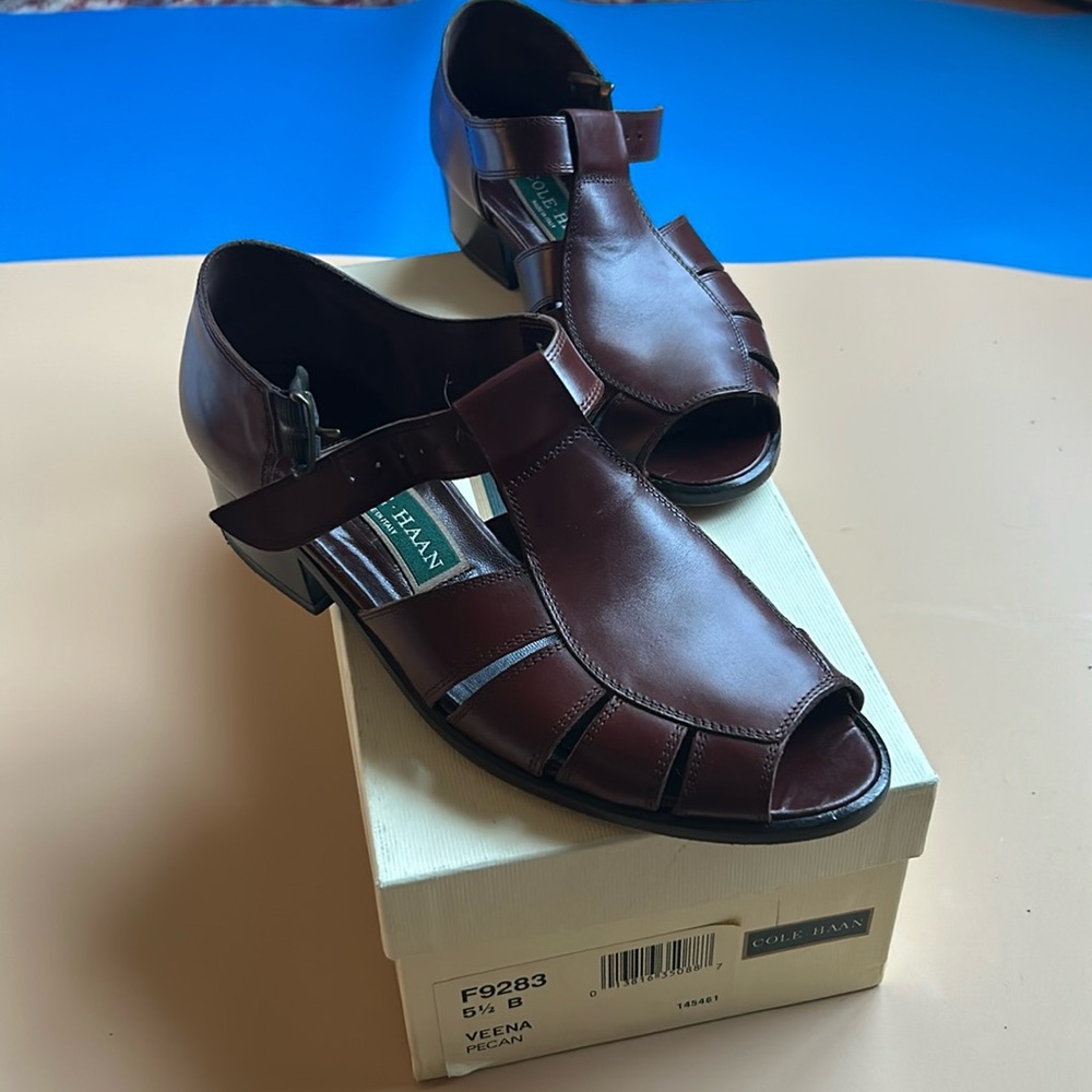 Cole Haan Leather Heel Open Toe Sandal